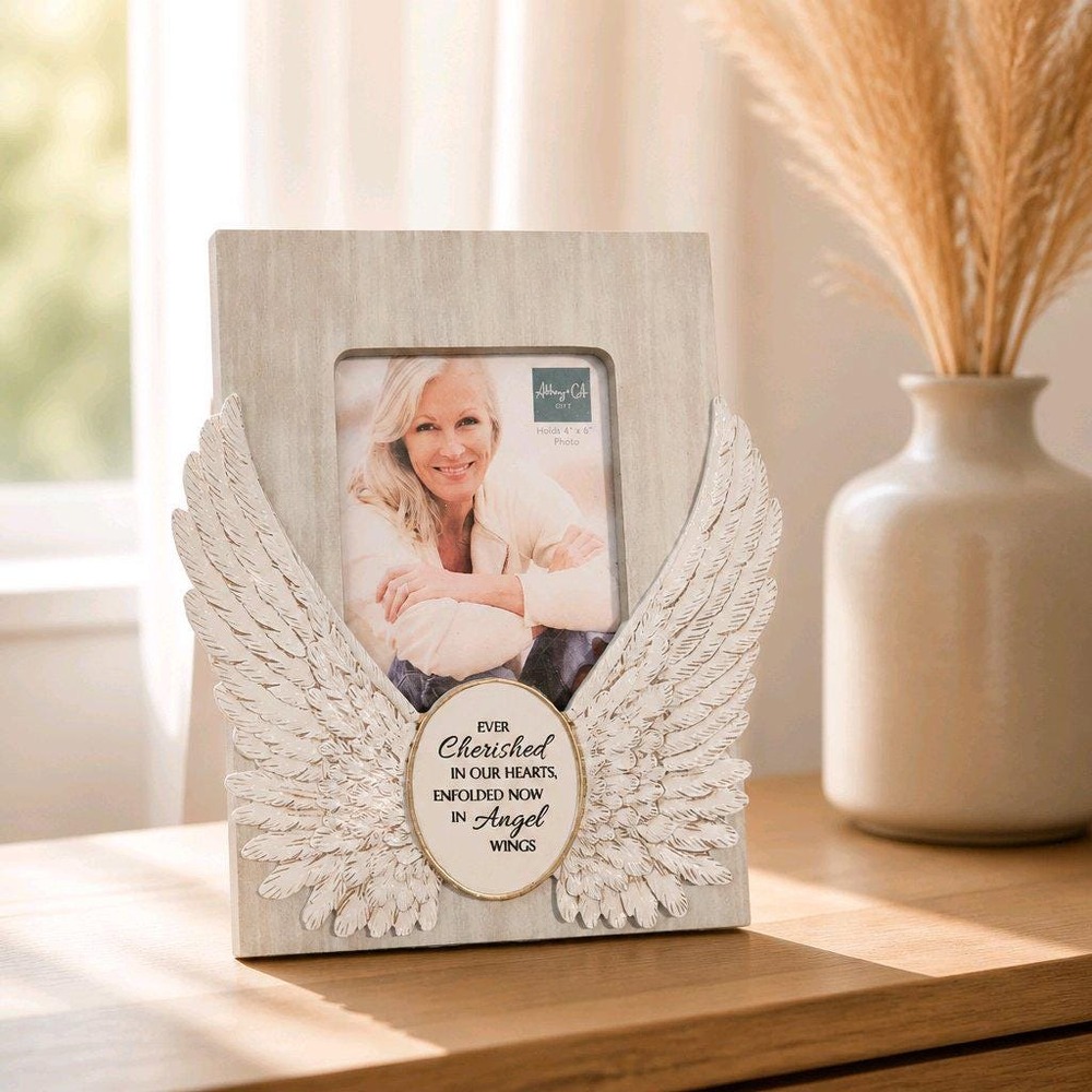 Memorial Picture Frame with Metal Angel Wings